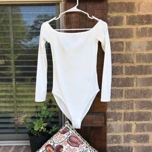 NWOT Ribbed White Off-the-Shoulder Bodysuit